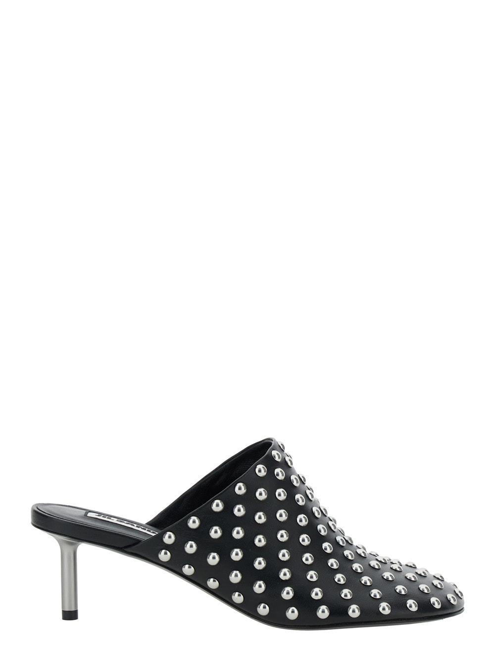 jil sander black mules with low heel and all-over stud embellishments