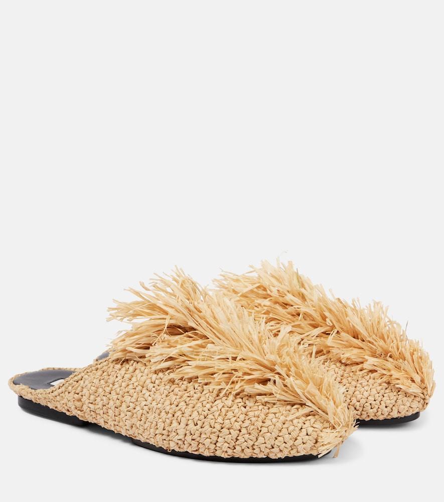 jil sander fringed raffia mules