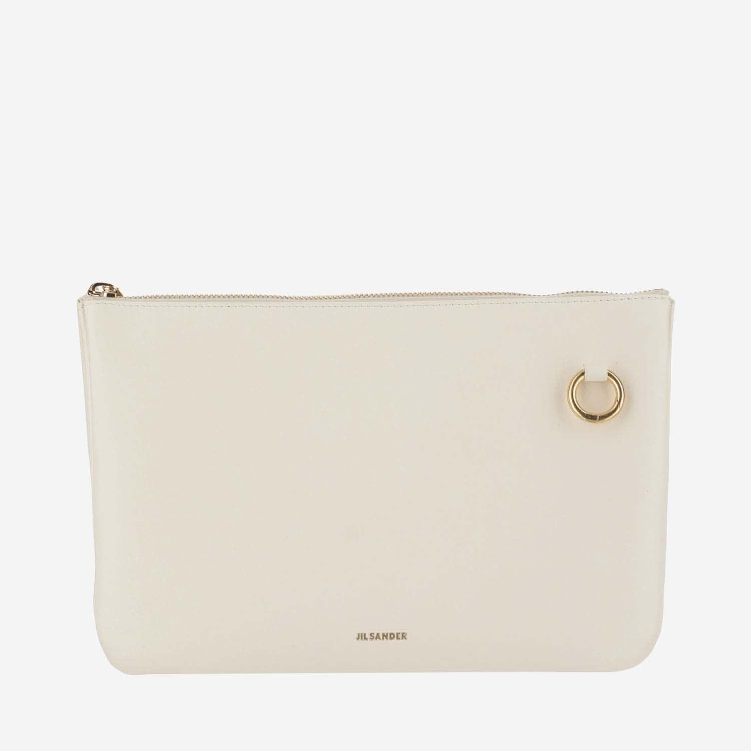 jil sander leather shoulder bag with logo