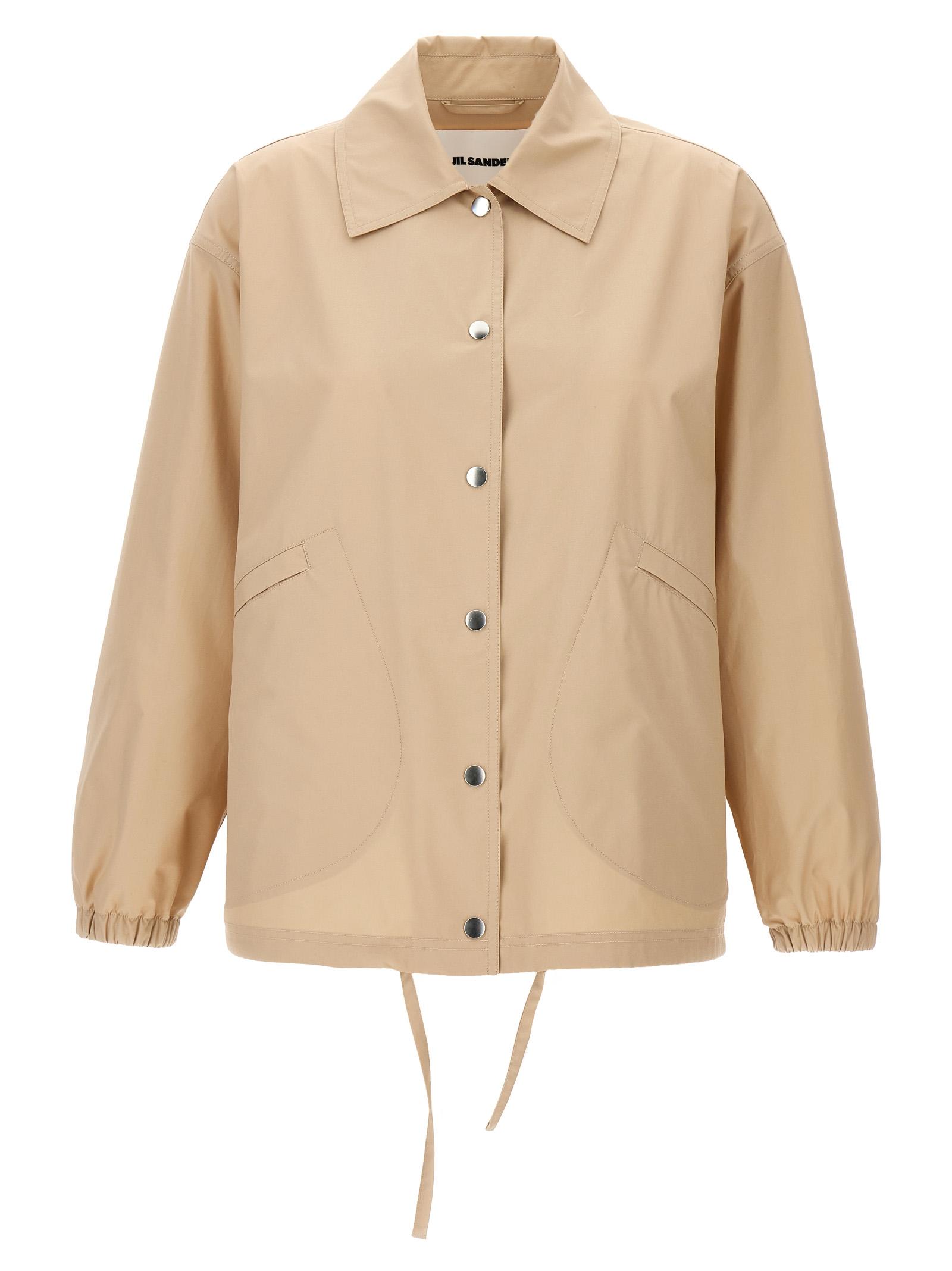 jil sander logo jacket beige cotton down jacket, parka, casual - women