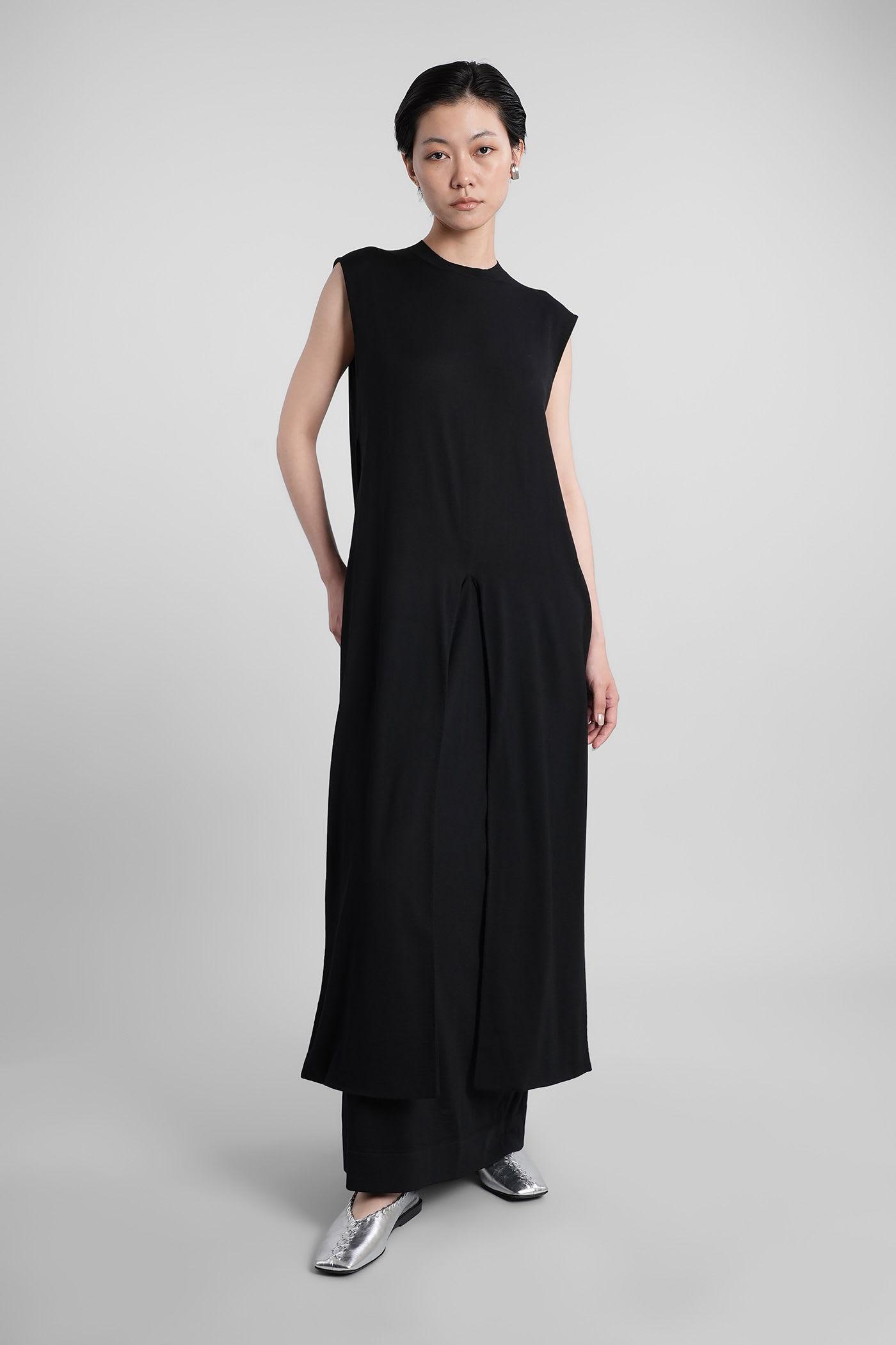 jil sander long dress in black wool