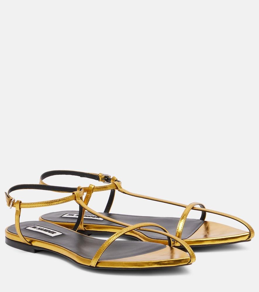 jil sander metallic leather sandals