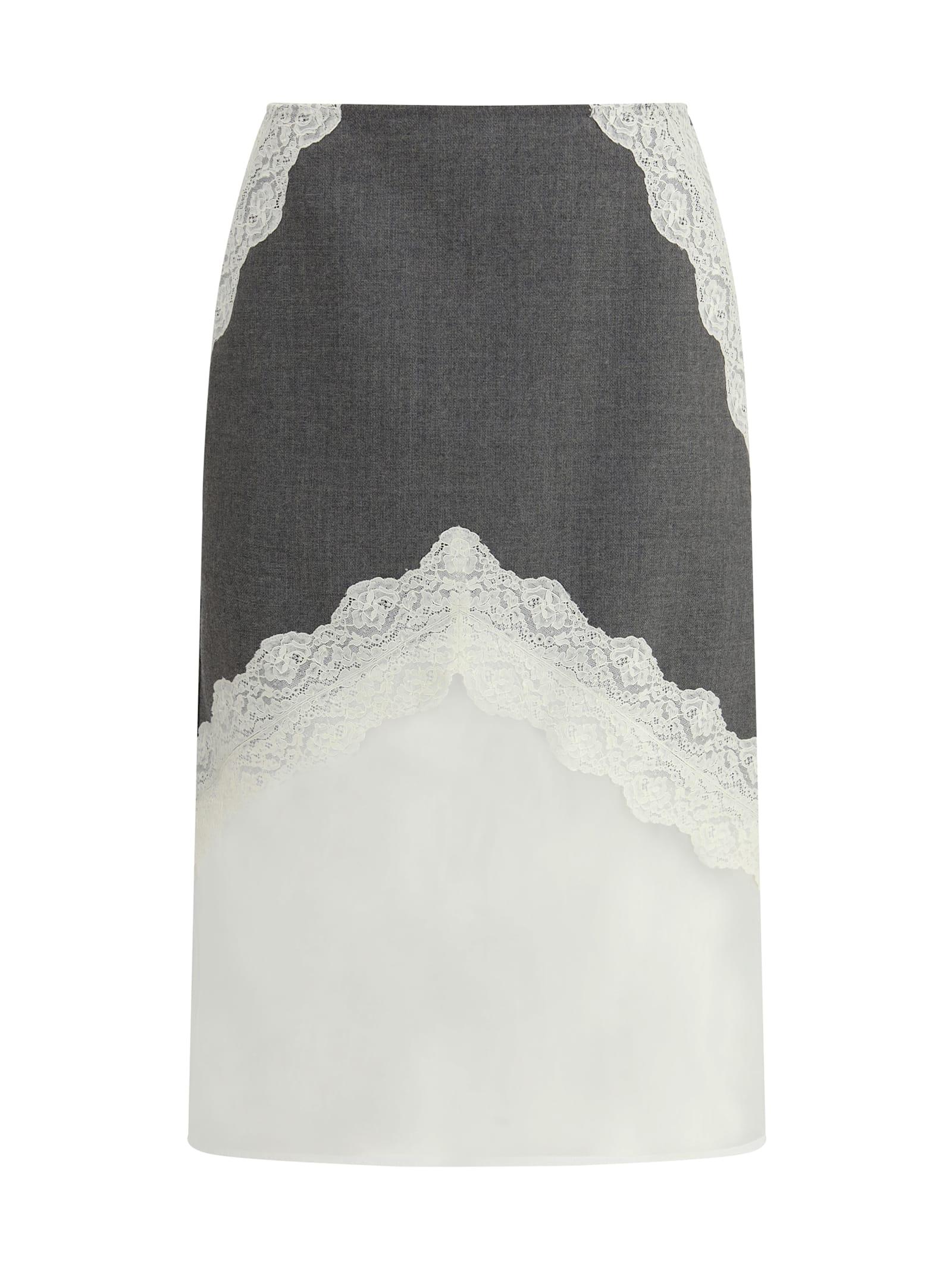 jil sander midi wool and lace skirt