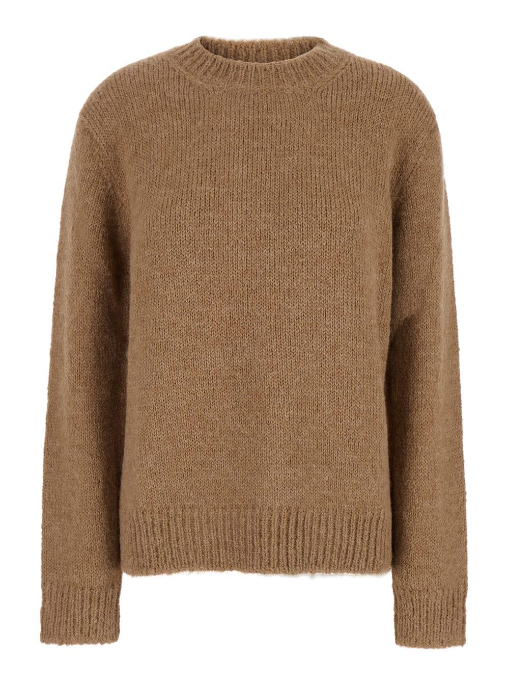 jil sander oversized beige sweater with ribbed trim in wool woman