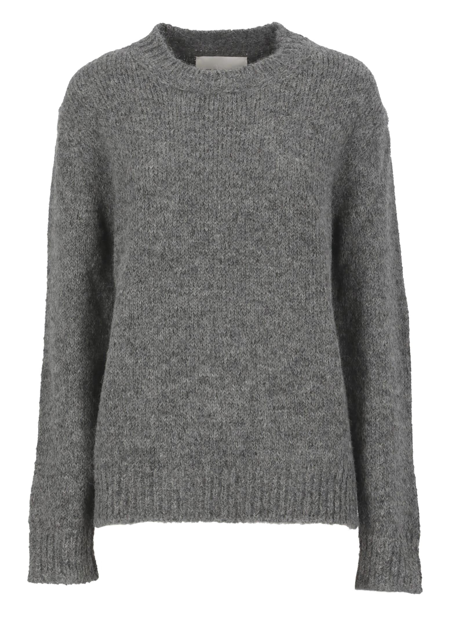 jil sander oversized grey sweater with ribbed trim in wool woman