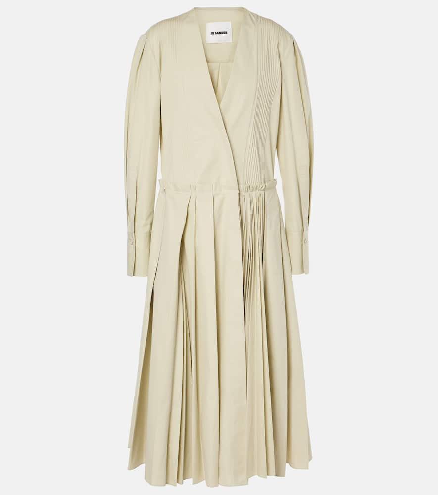 jil sander pleated cotton poplin midi dress