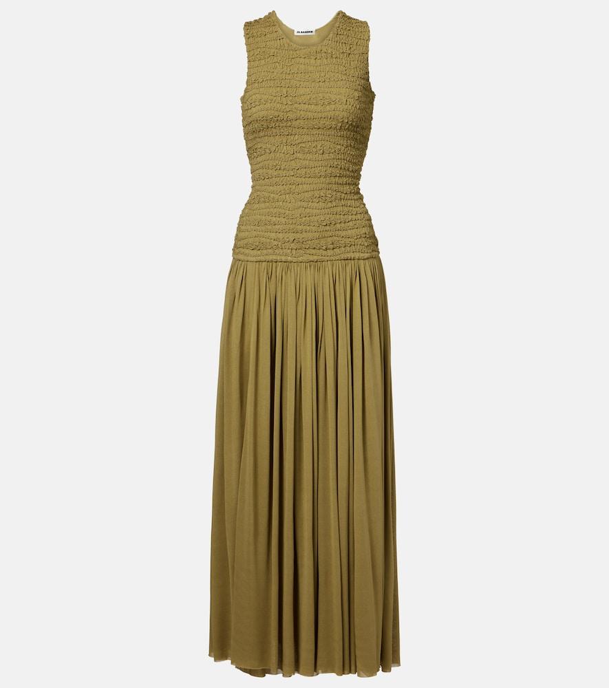 jil sander shirred plissé maxi dress
