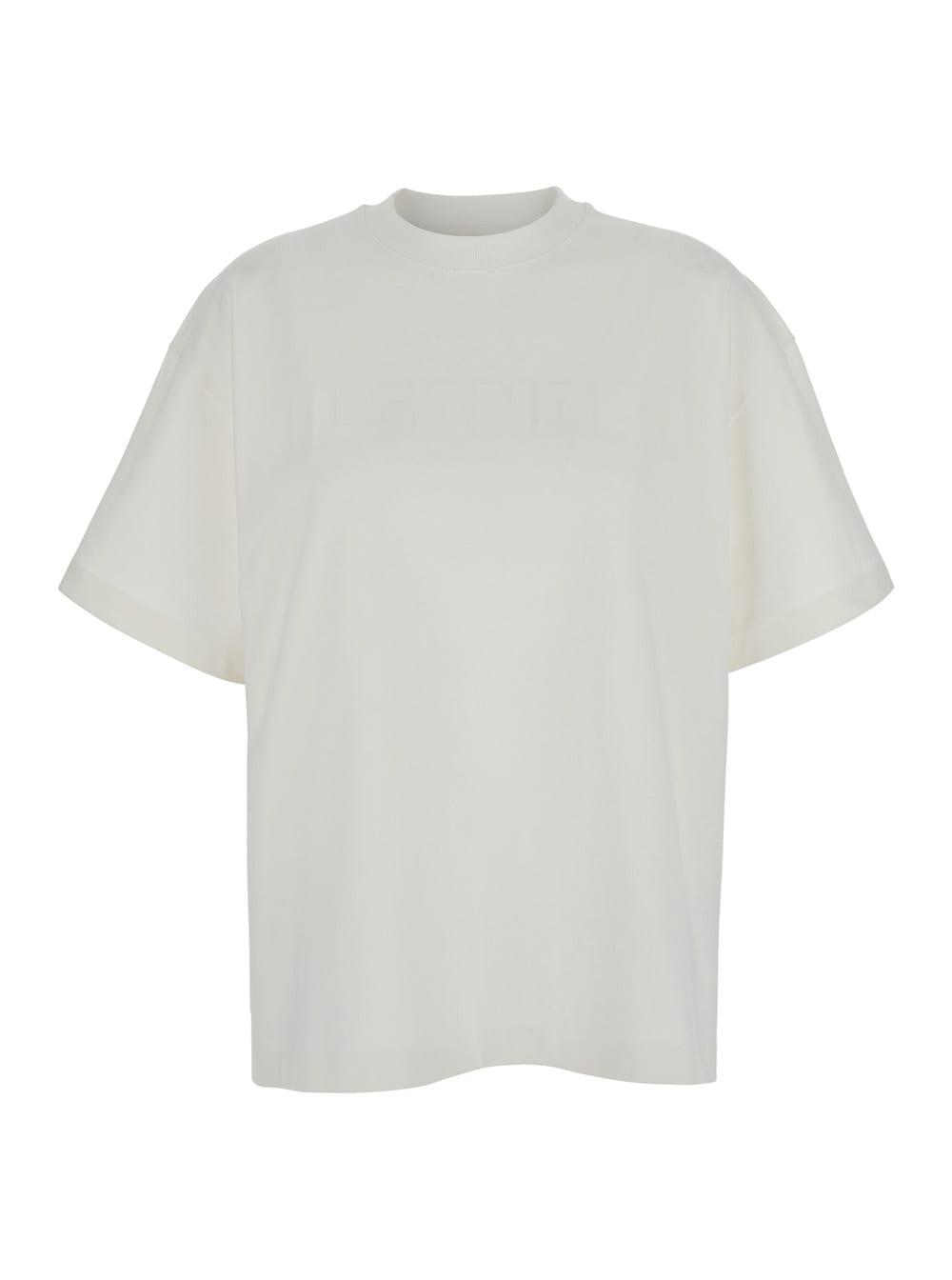 jil sander white crewneck t-shirt with tonal logo print on the front in cotton woman