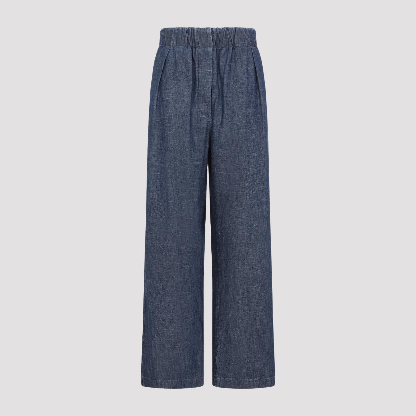 jil sander wide leg elasticated pant blue cotton - women