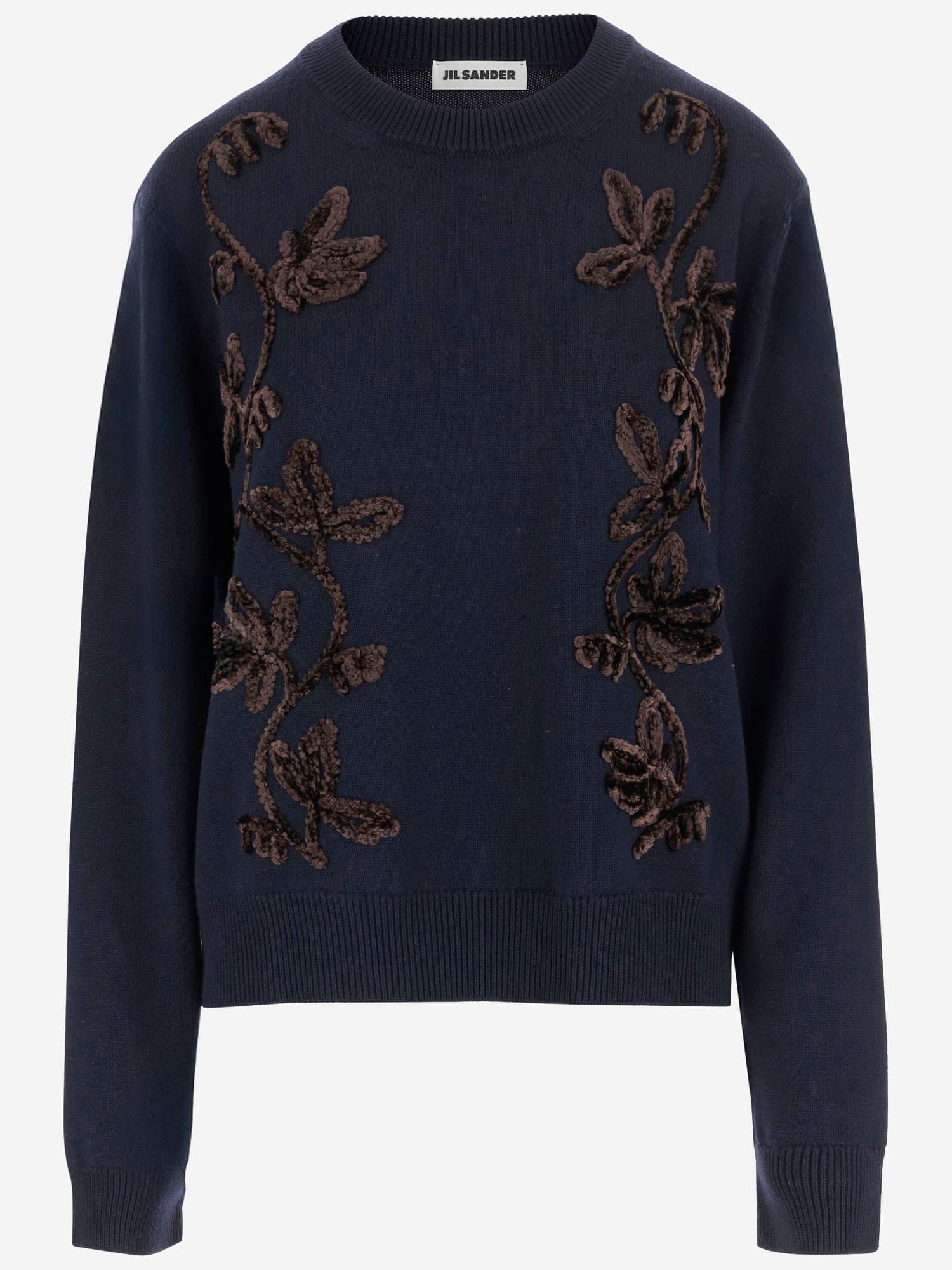 jil sander wool sweater with floral pattern