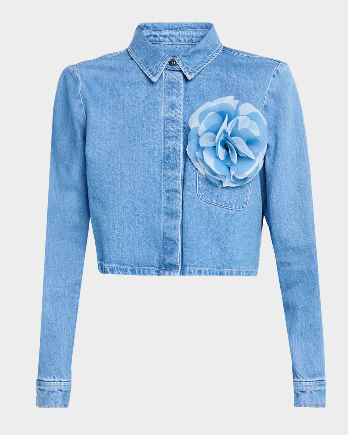 jilly cropped denim flower blouse