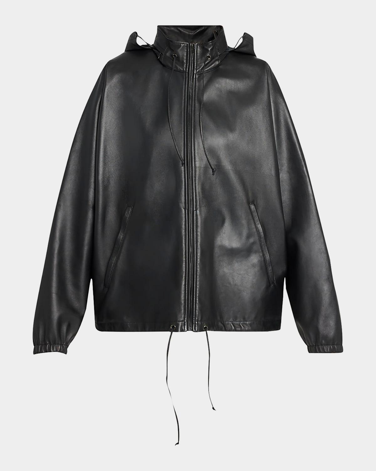 jilly leather zip hooded jacket
