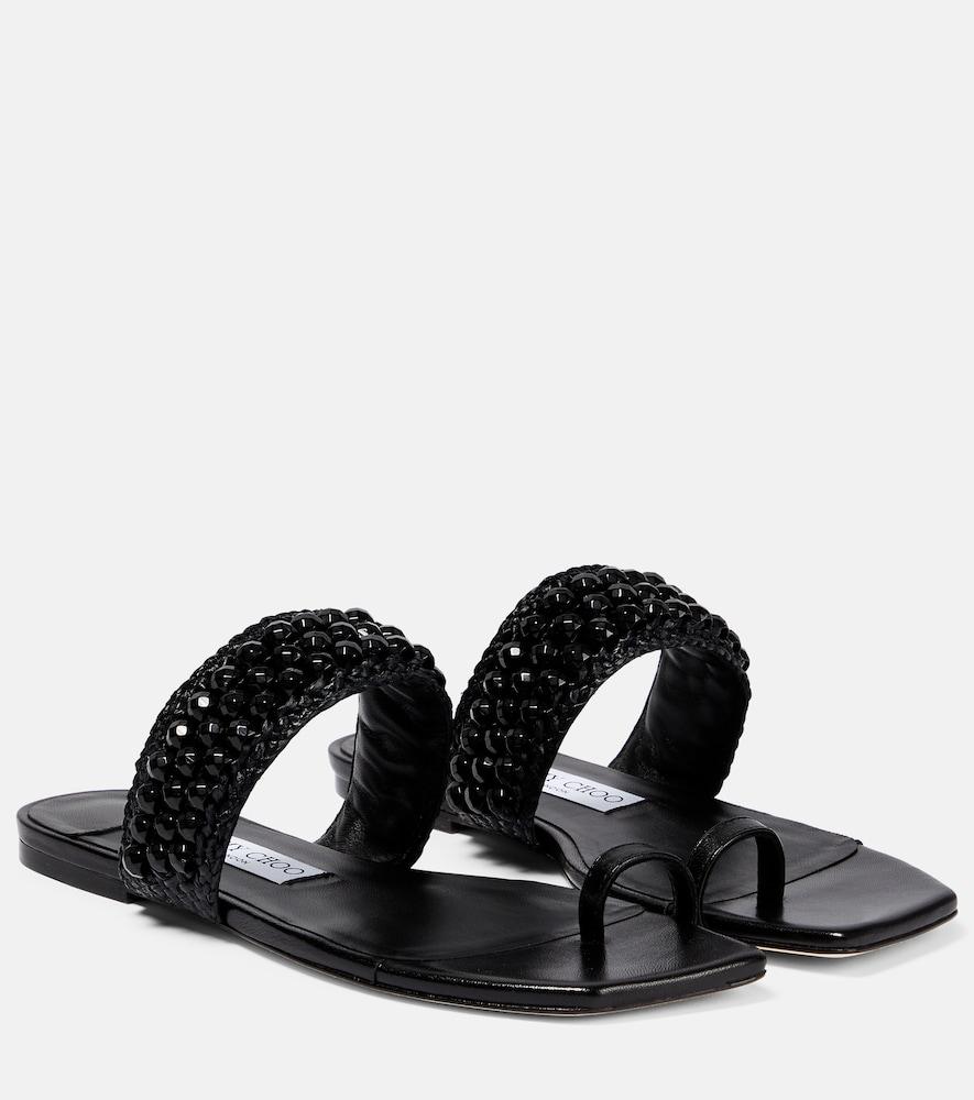 jimmy choo amoure flat embellished raffia sandals