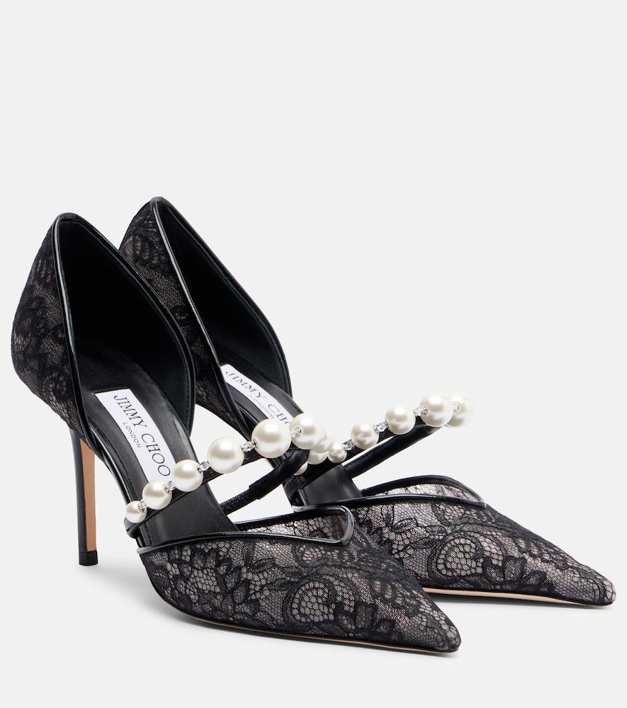 jimmy choo aurelie 85 lace and leather pumps