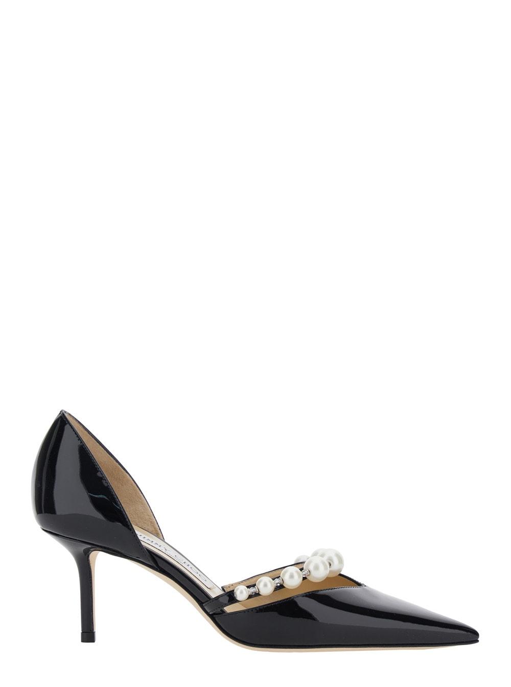 jimmy choo aurelie black pumps with peal embellishment and high stiletto heel in leather woman