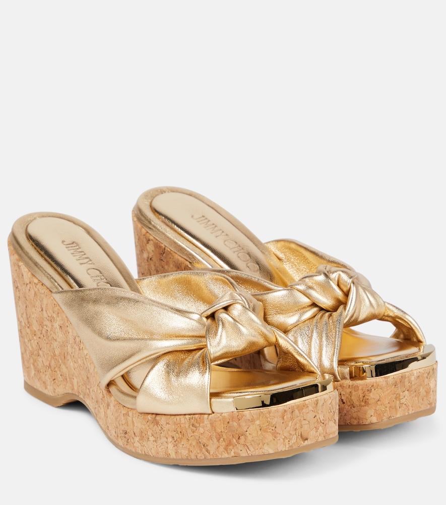 jimmy choo avenue metallic leather wedge sandals