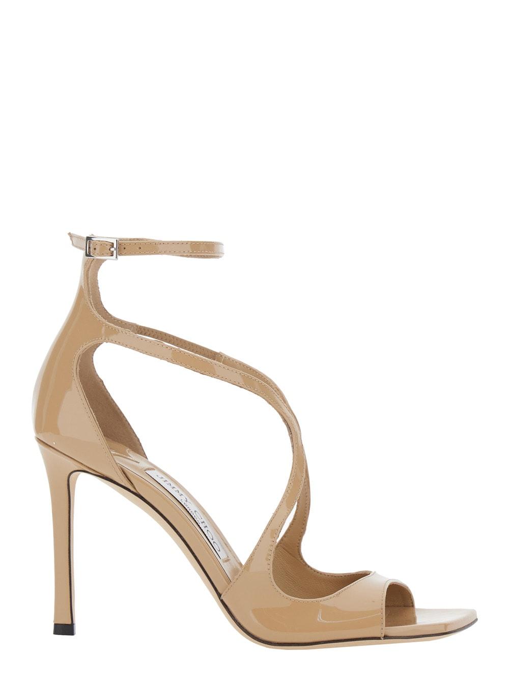 jimmy choo azia metallic sandals with strap and squared toe in leather woman