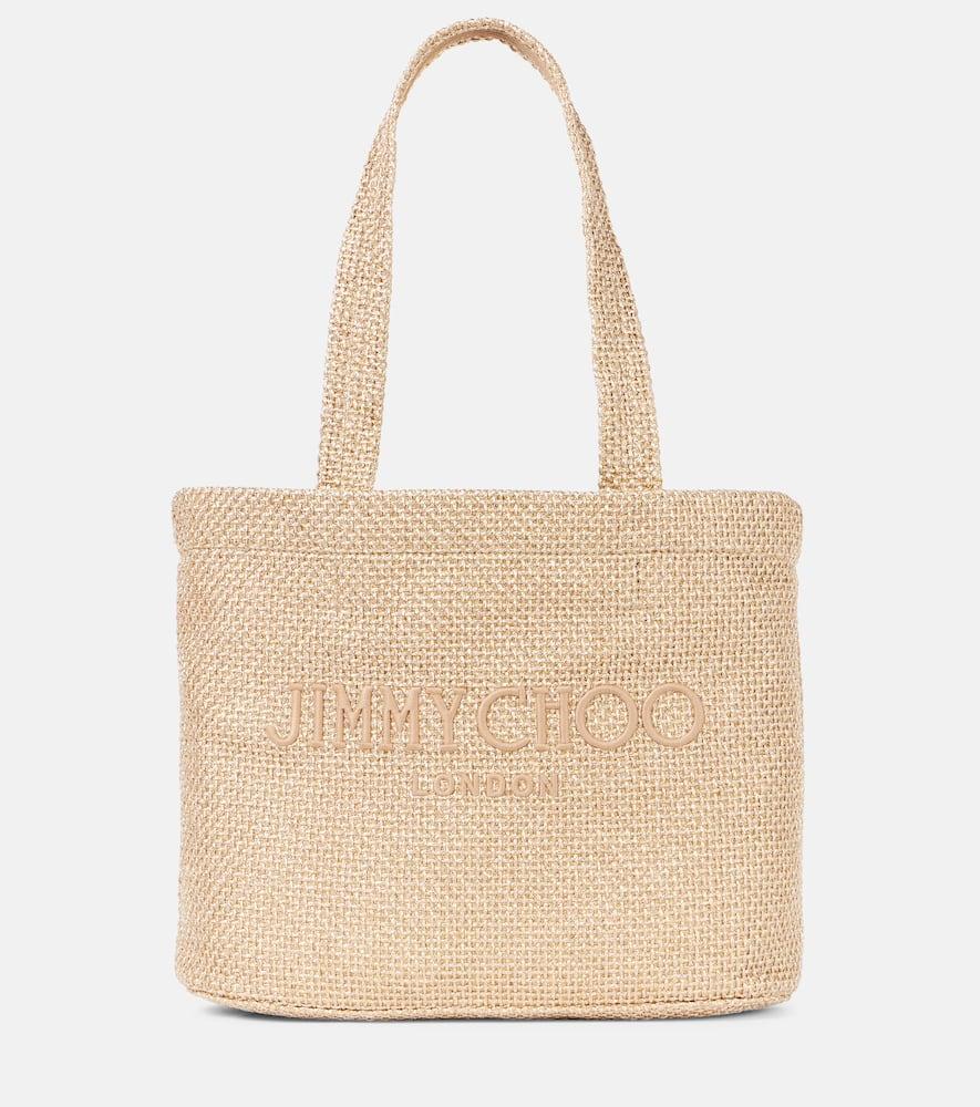 jimmy choo beach medium embroidered tote bag