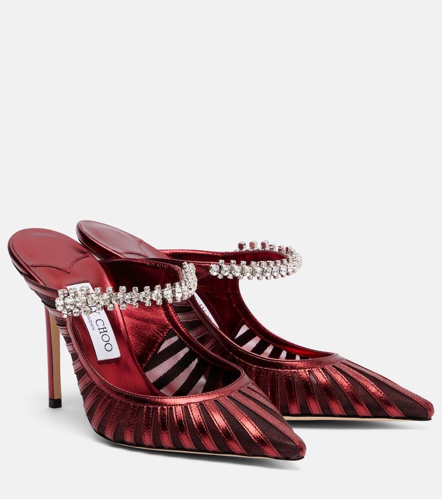 jimmy choo bing 100 metallic leather and mesh mules