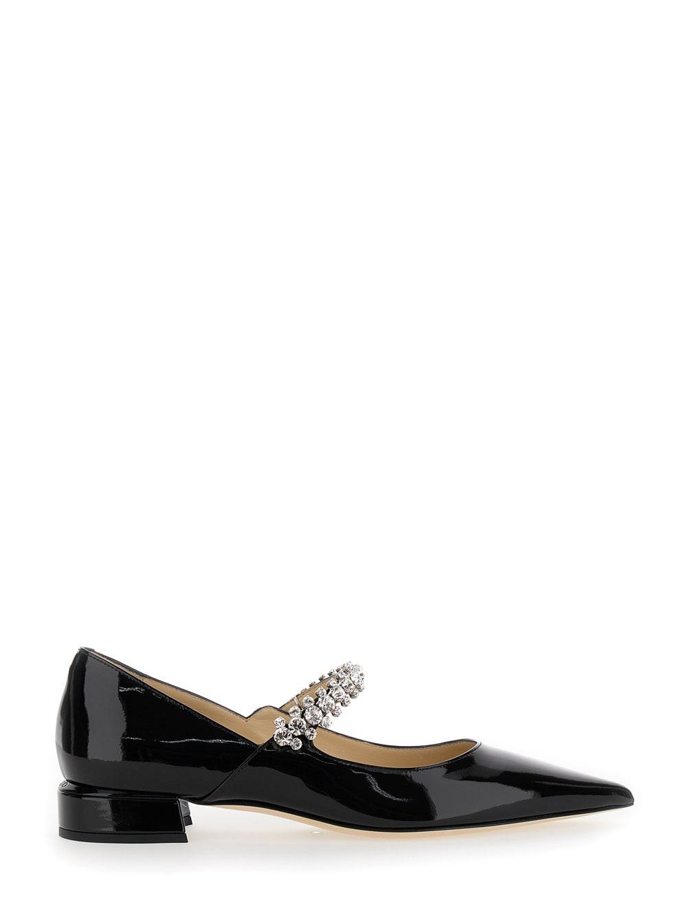 jimmy choo black ballet flats with crystals on strap in patent leather woman