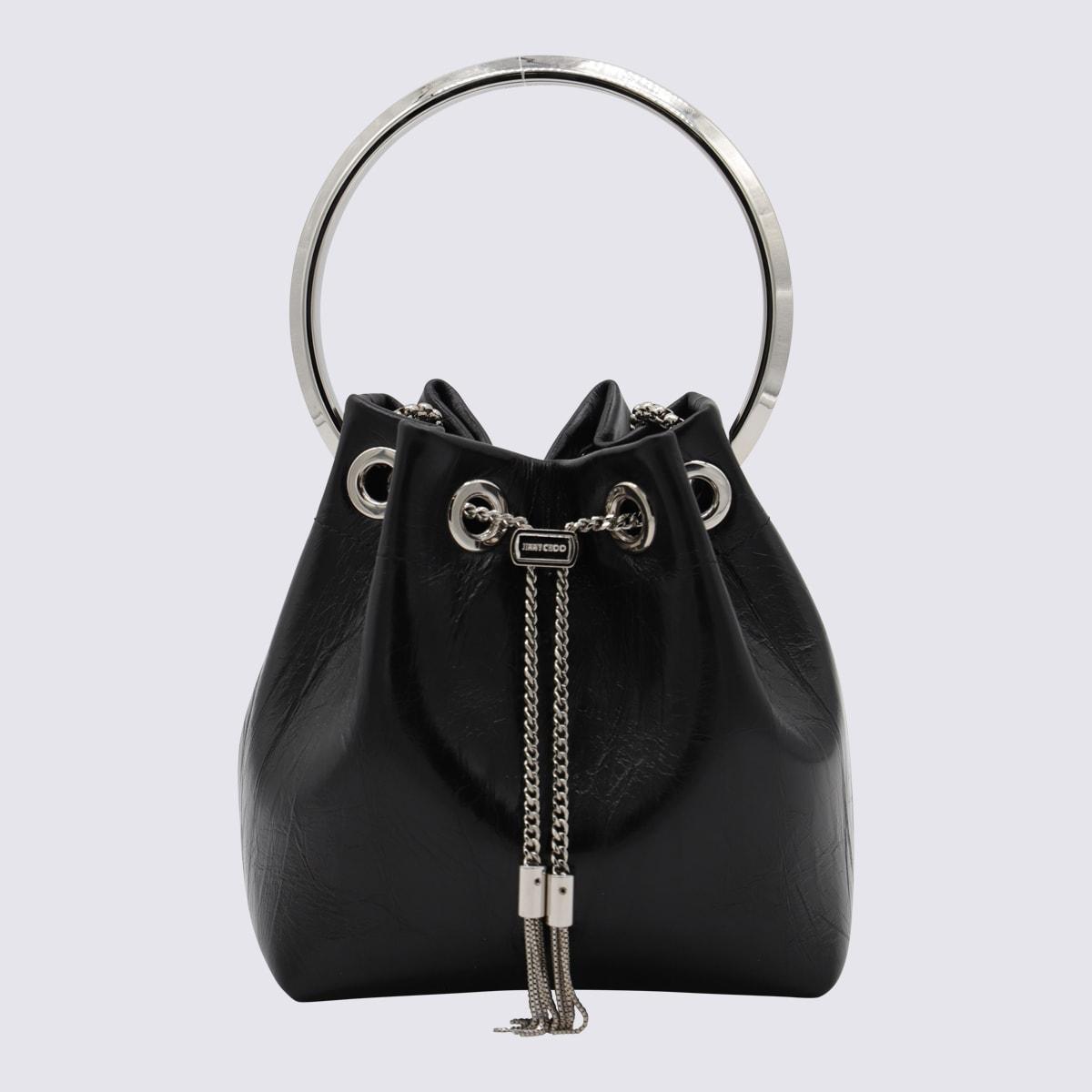 jimmy choo black leather top handle bag
