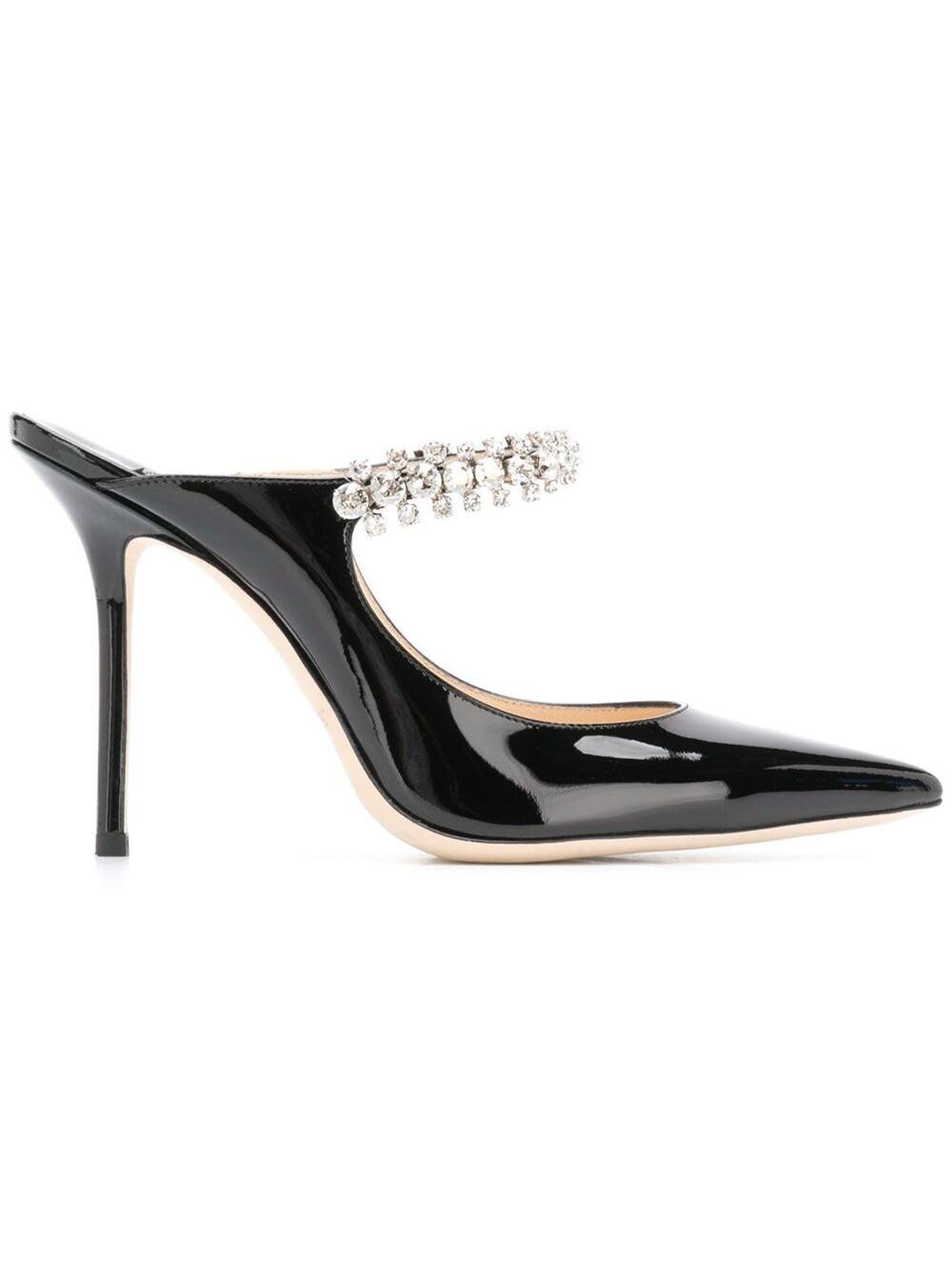 jimmy choo black pumps with crystal strap in patent leather woman
