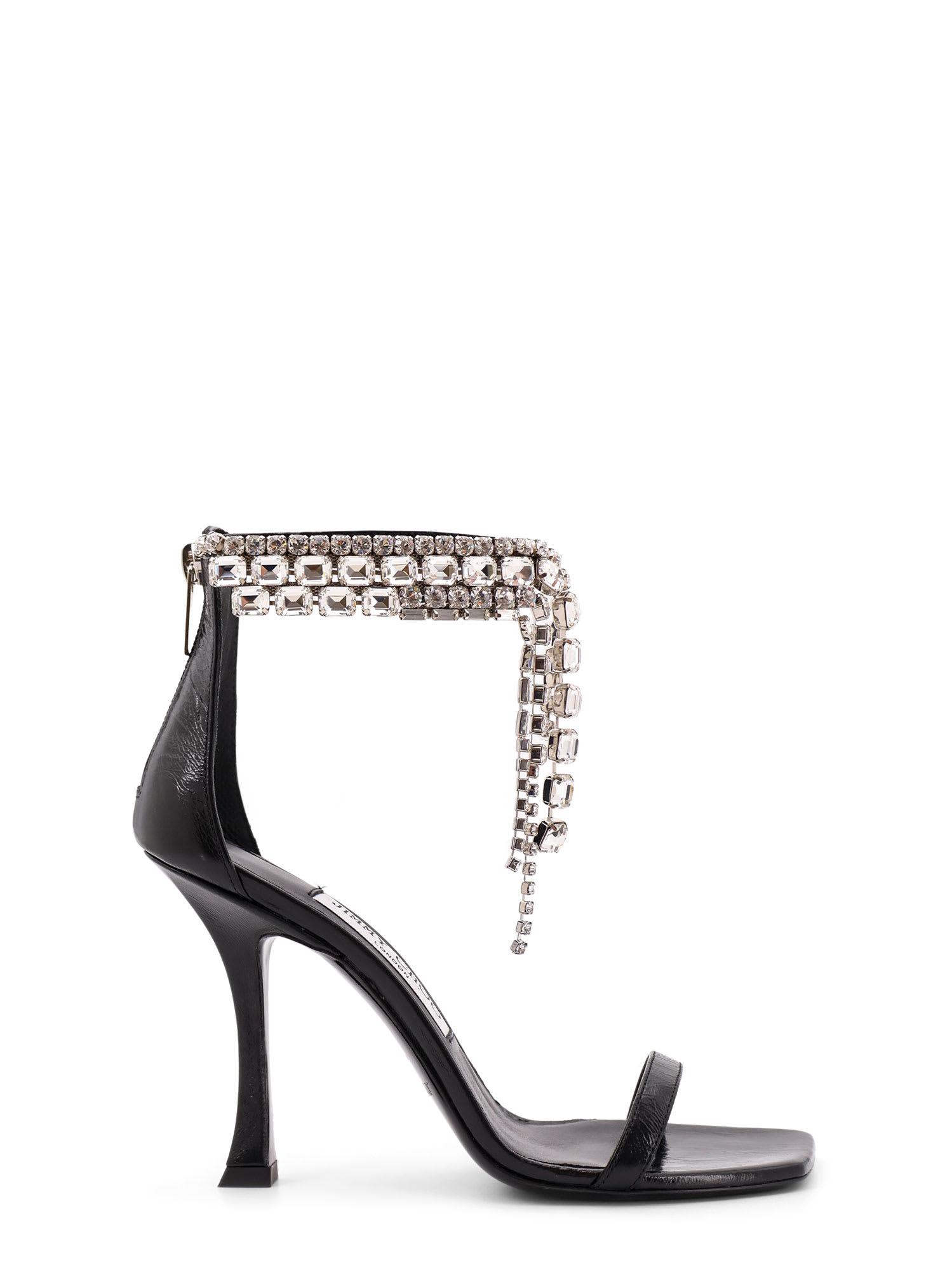 jimmy choo black vintage leather sandals with crystals detail