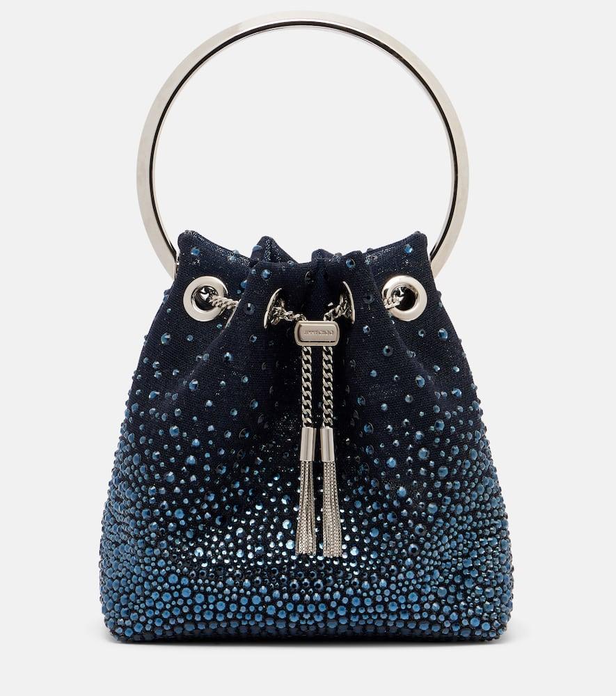 jimmy choo bon bon embellished mesh bucket bag