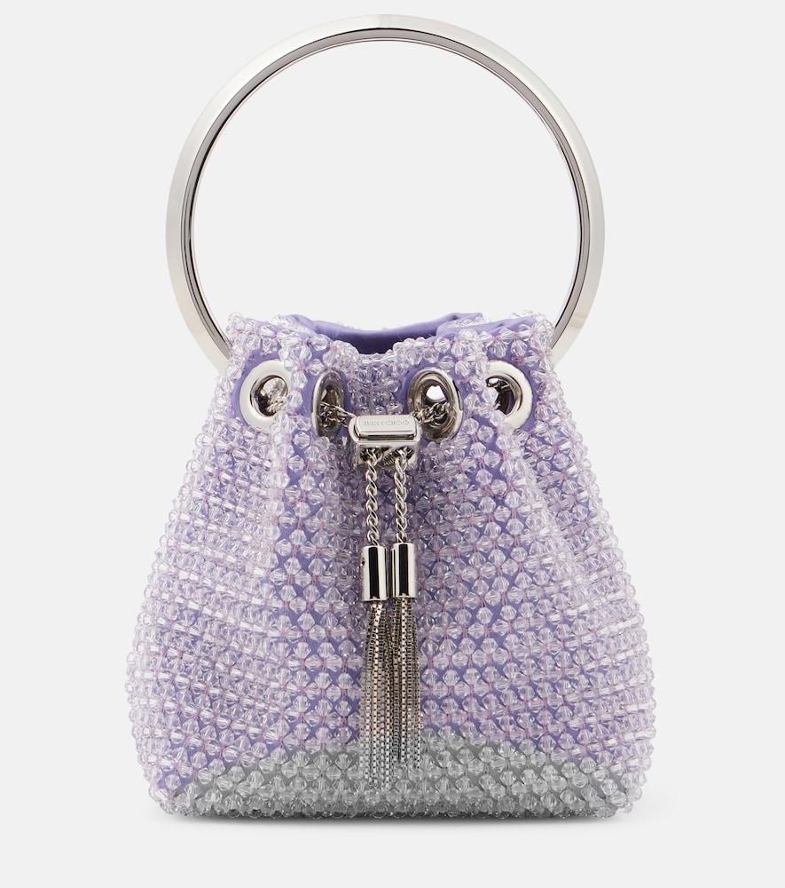 jimmy choo bon bon micro embellished satin bucket bag