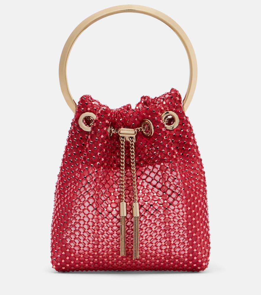 jimmy choo bon bon small embellished satin bucket bag