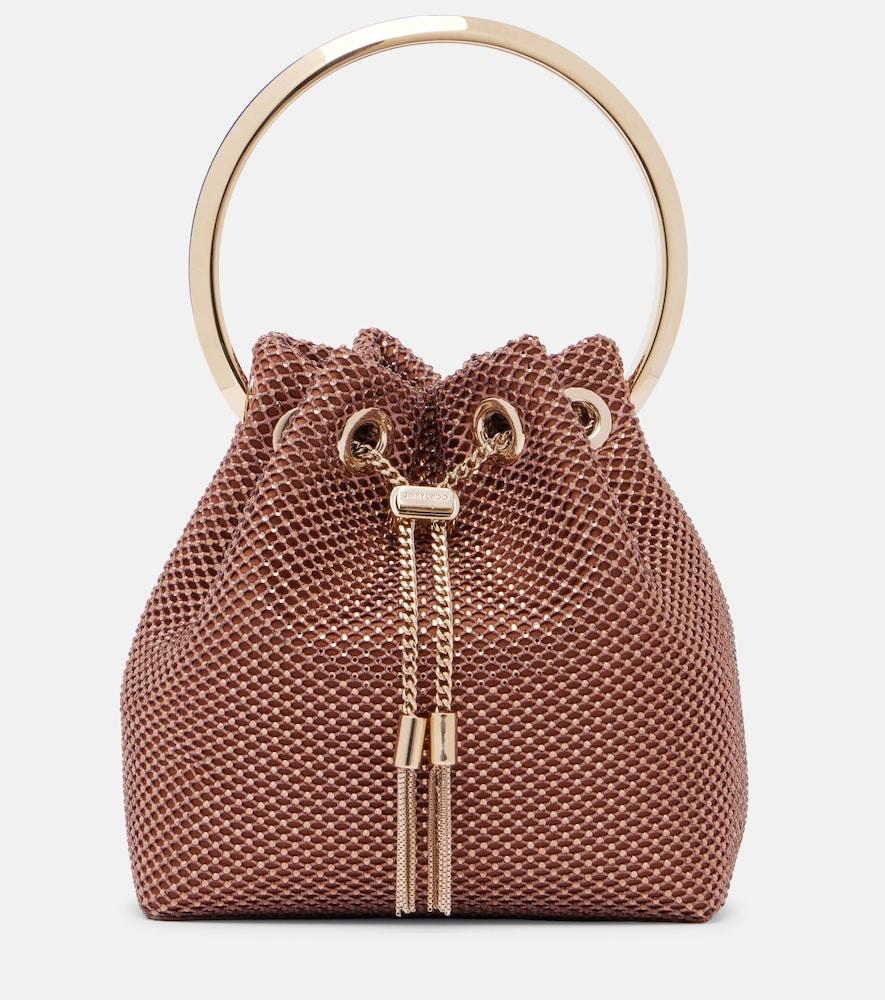 jimmy choo bon bon small embellished satin bucket bag