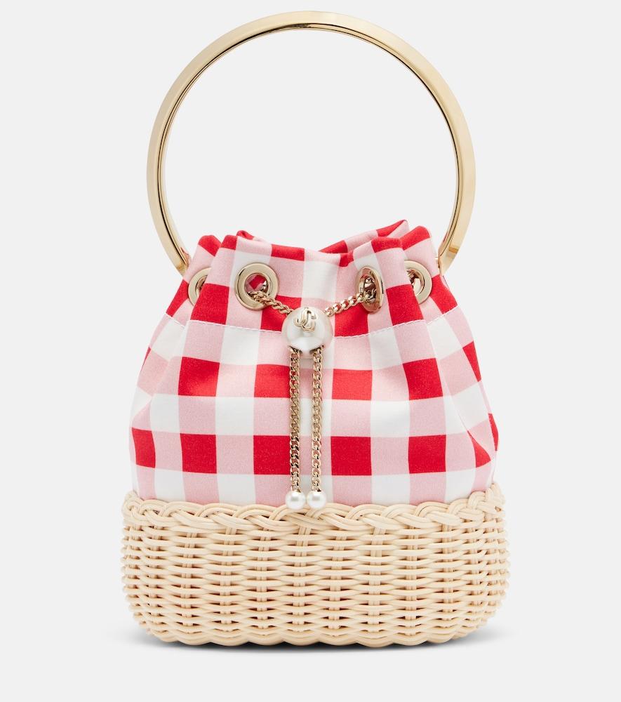 jimmy choo bon bon small gingham bucket bag