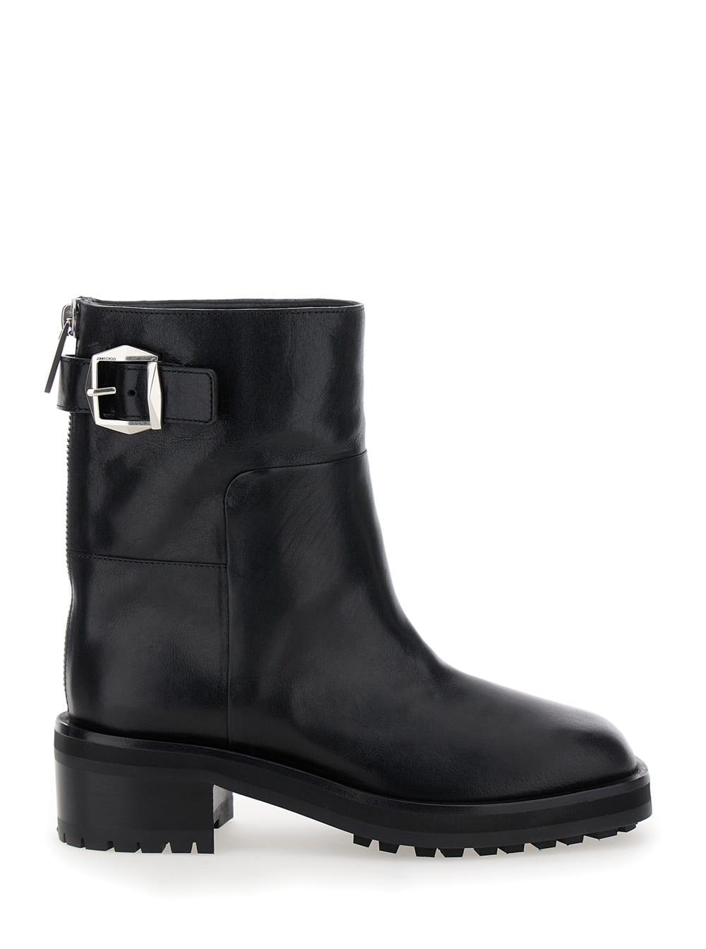 jimmy choo brooklyn black ankle boots with buckle in smooth leather woman