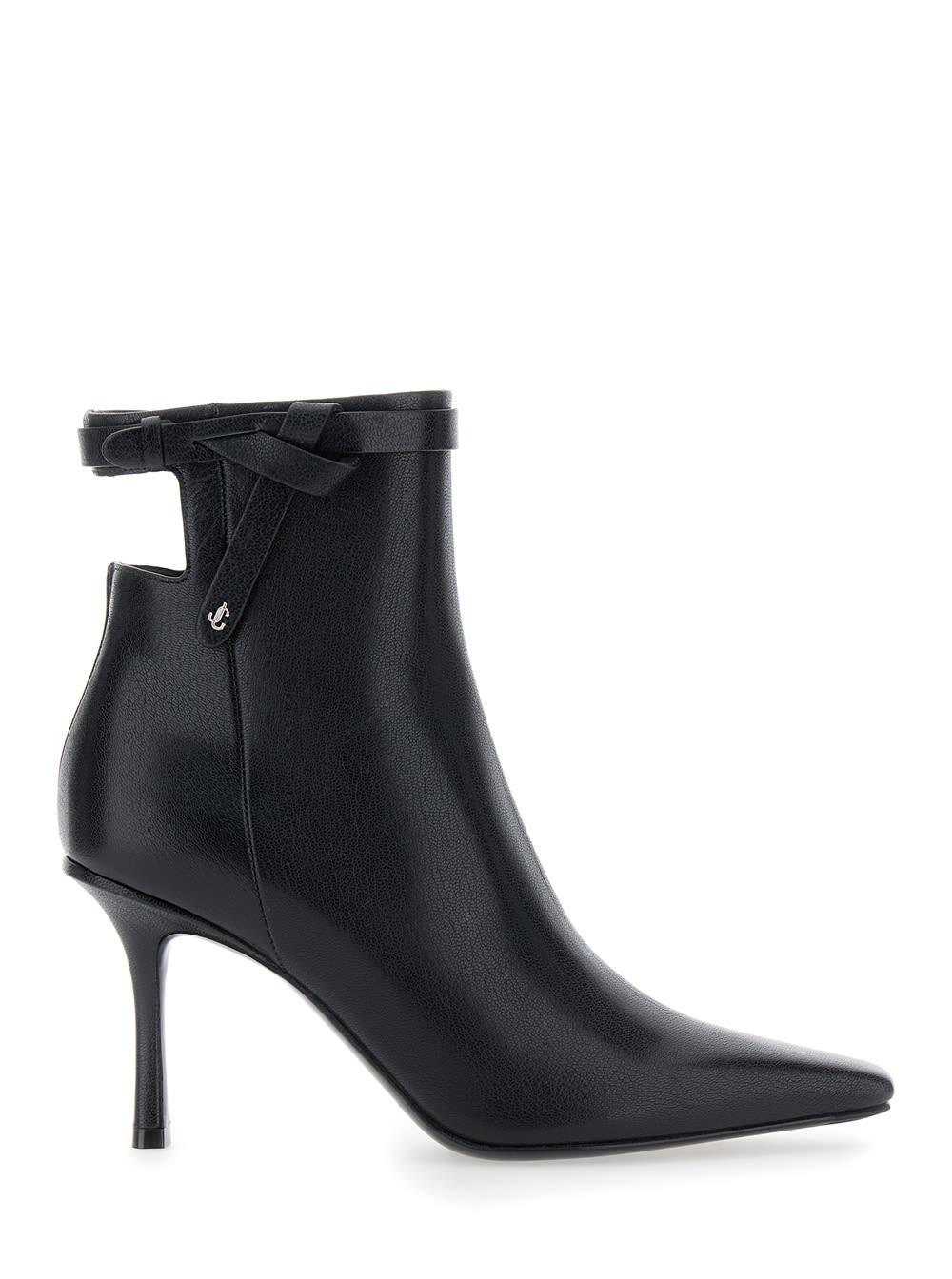 jimmy choo camie black ankle boots with knot detail in leather woman
