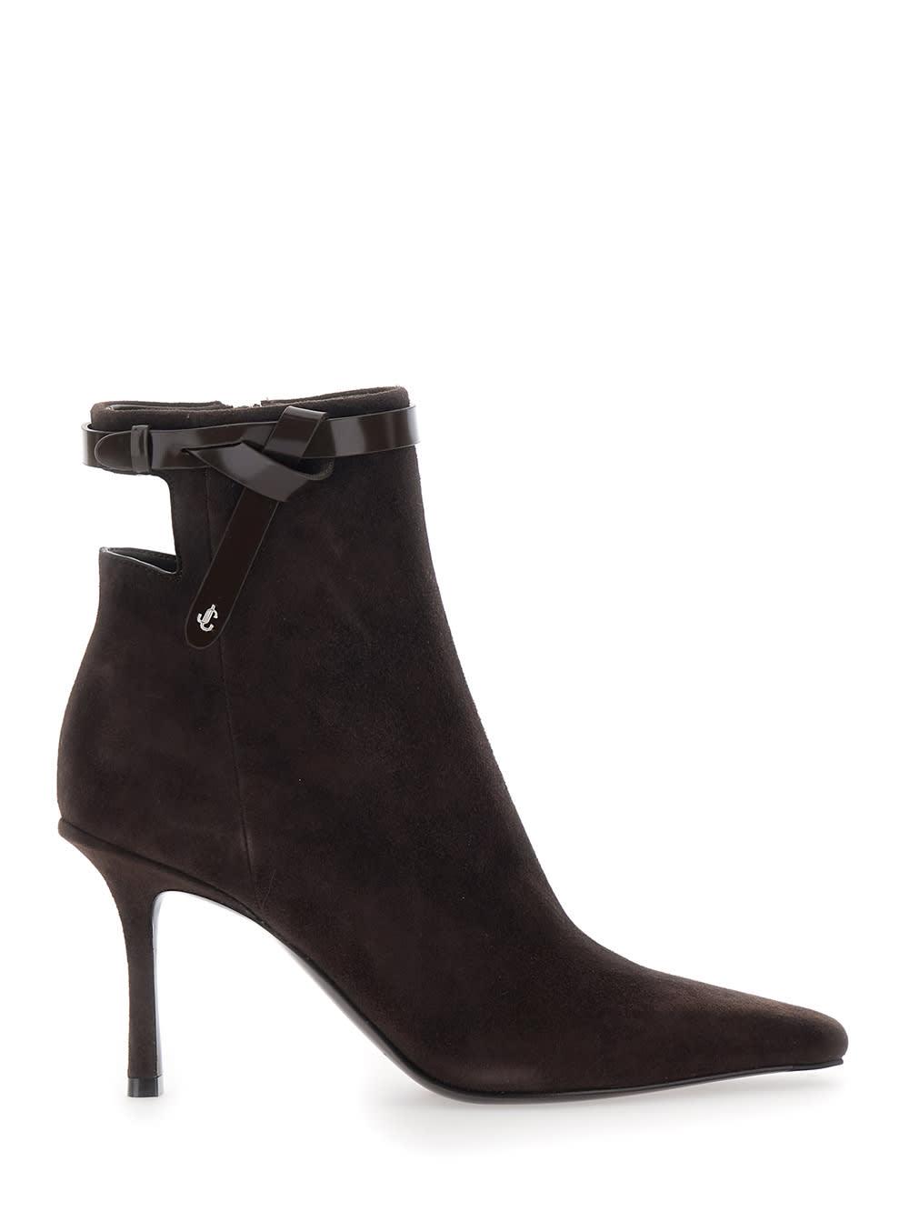 jimmy choo camie brown ankle boots with knot detail in suede woman