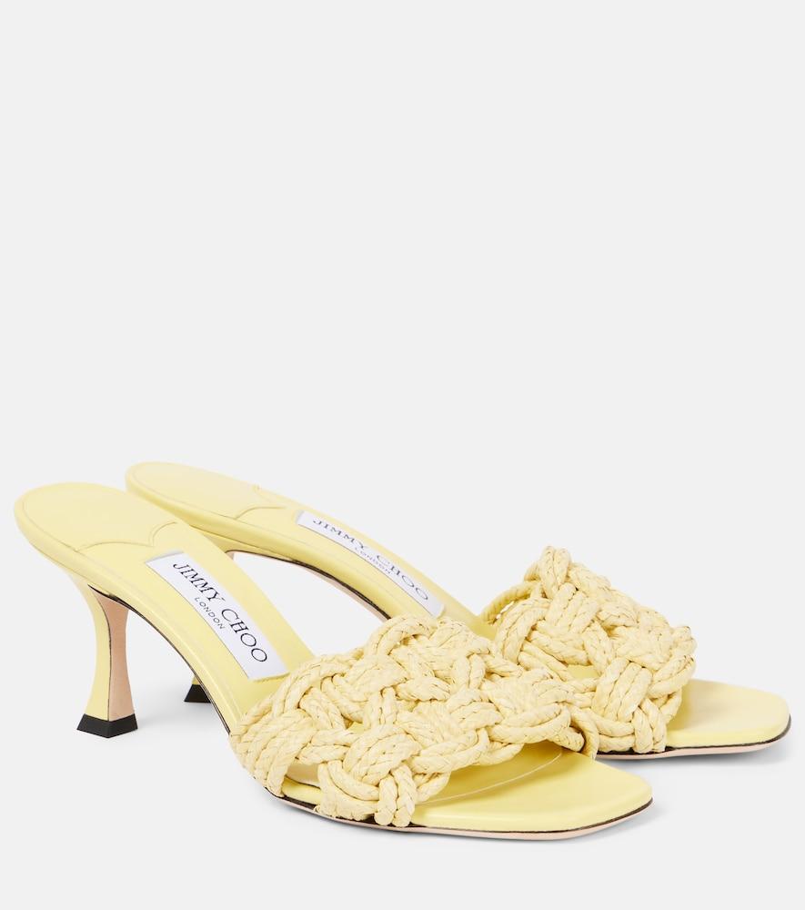 jimmy choo chara 70 woven raffia mules