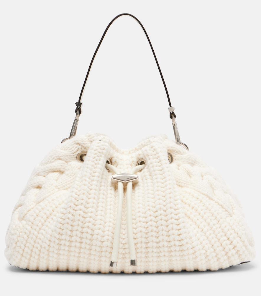 jimmy choo cinch cable-knit bucket bag