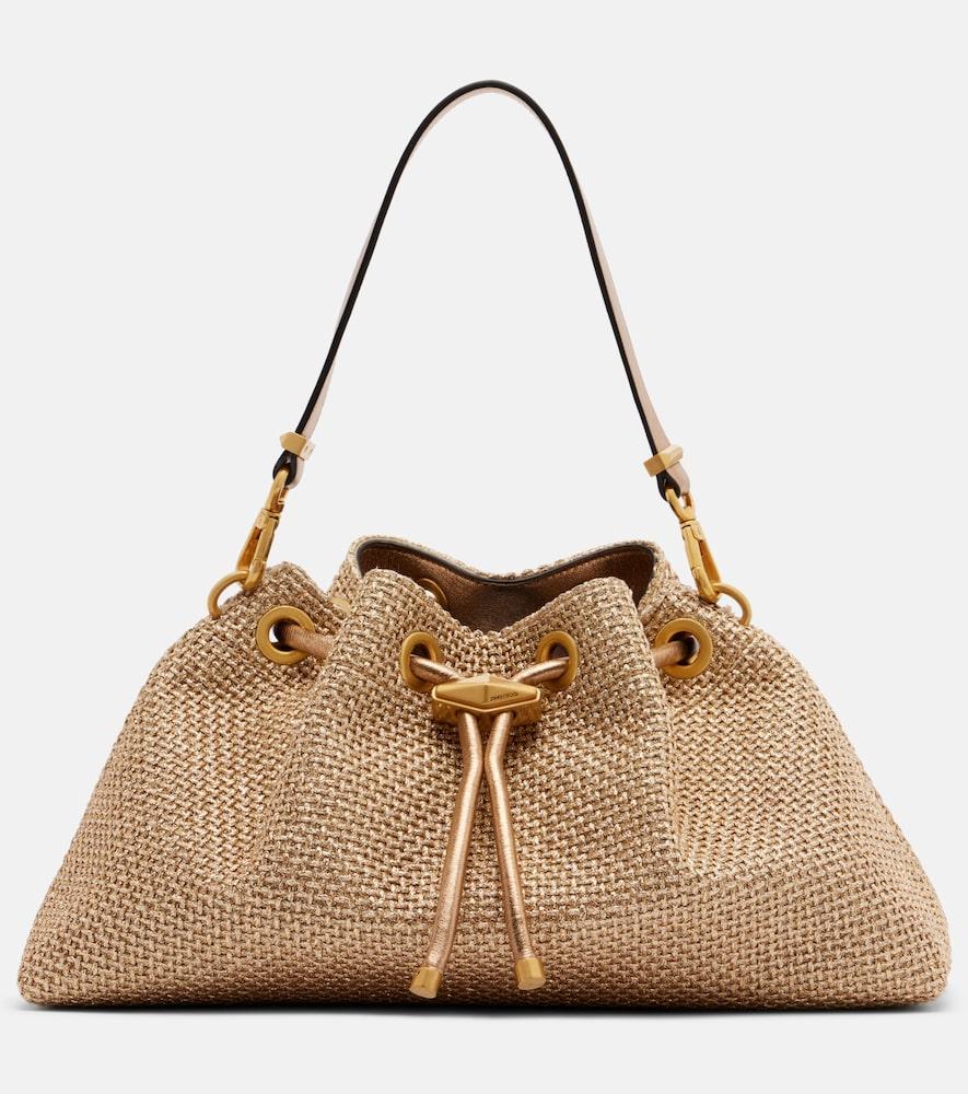 jimmy choo cinch small raffia-effect tote bag