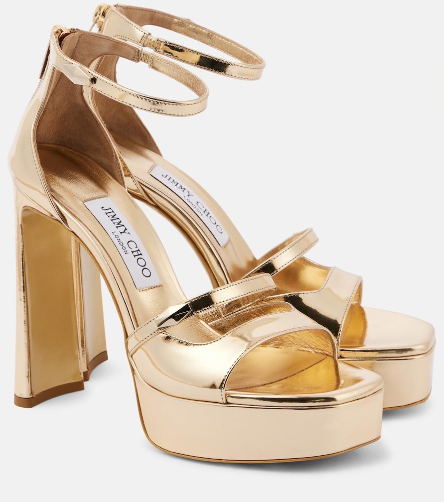 jimmy choo claressa metallic leather platform sandals