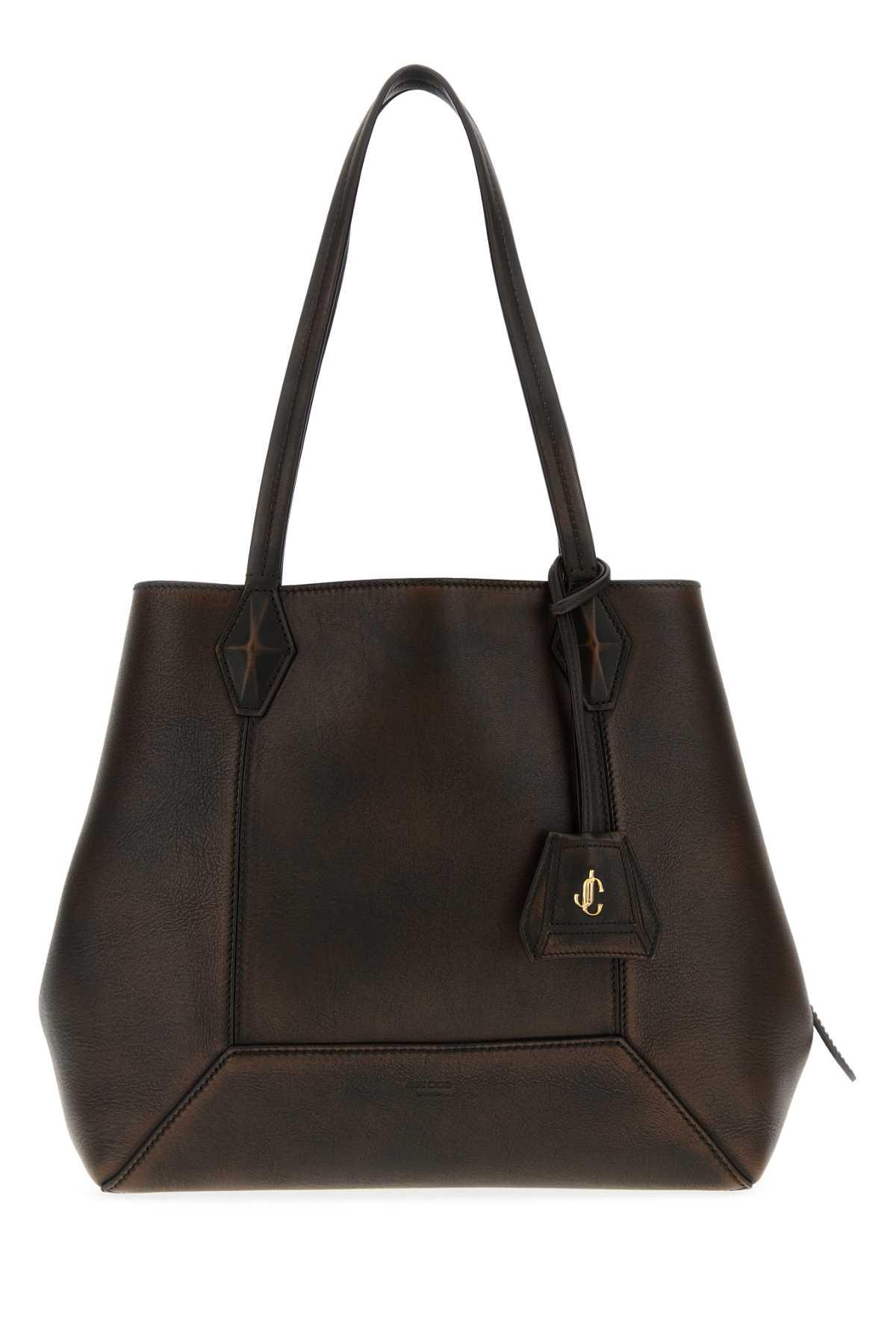 jimmy choo dark brown leather diamond shopping bag