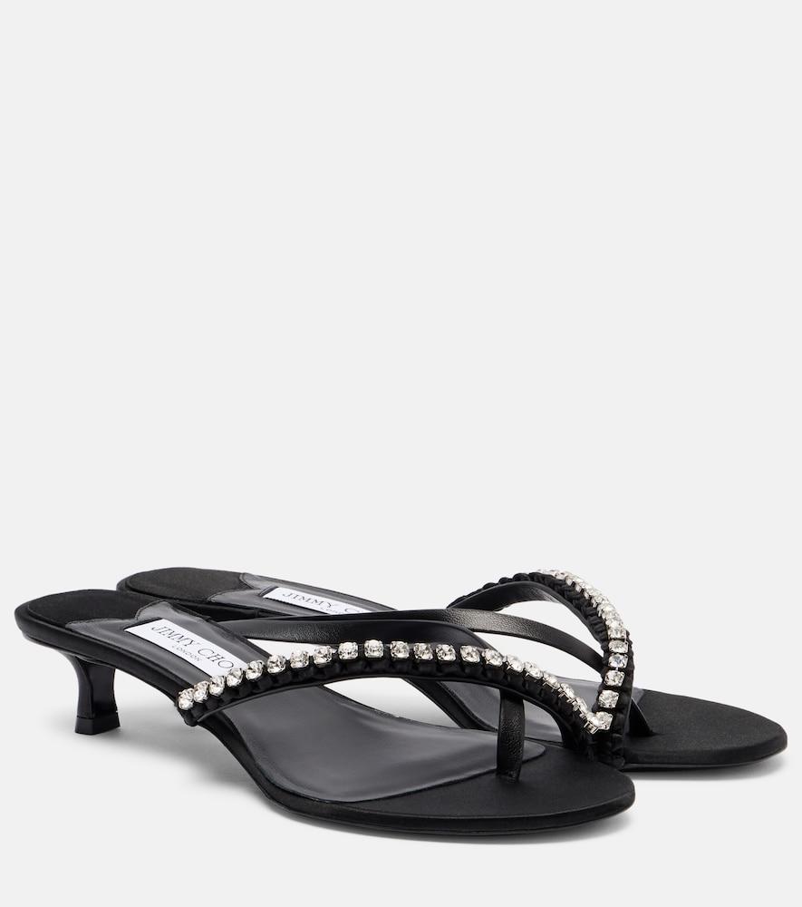 jimmy choo dila 35 leather and satin thong sandals