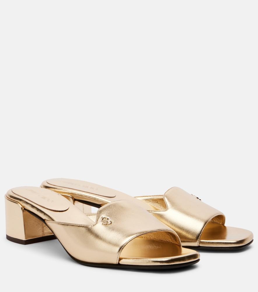jimmy choo dina 45 metallic leather mules