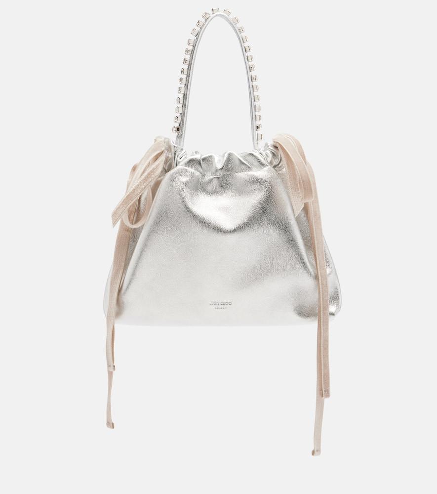 jimmy choo drawstring mini embellished leather shoulder bag