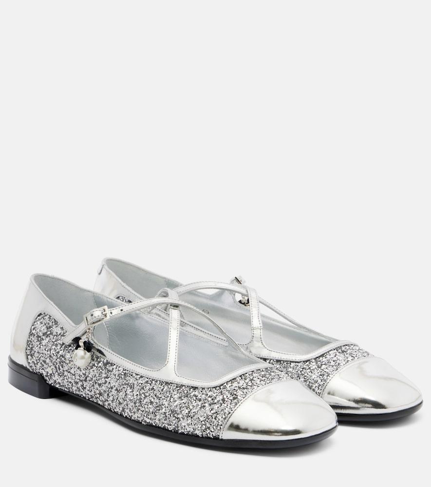 jimmy choo eleri glitter leather ballet flats