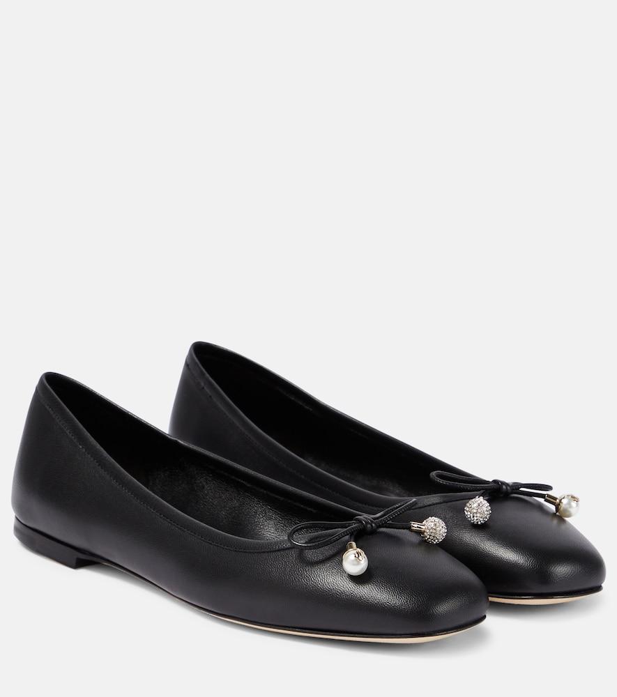 jimmy choo elme embellished leather ballet flats