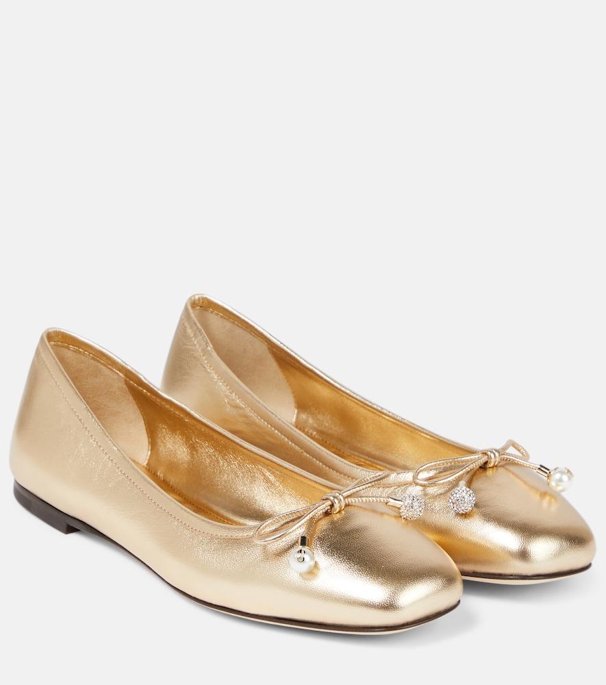 jimmy choo elme metallic leather ballet flats