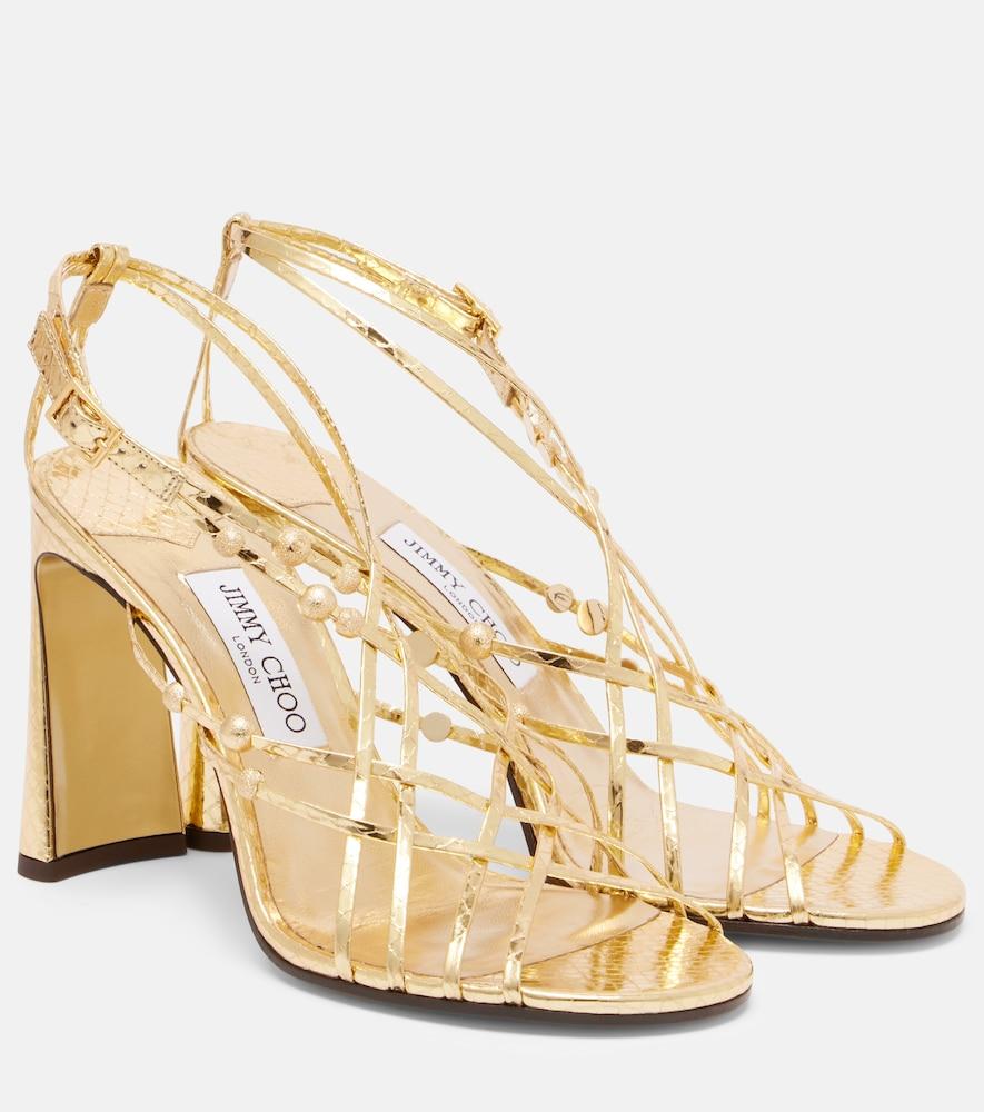 jimmy choo felice 95 beaded metallic leather sandals