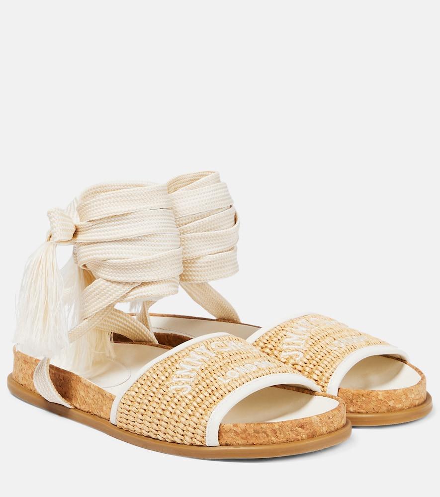 jimmy choo gal flat logo raffia sandals