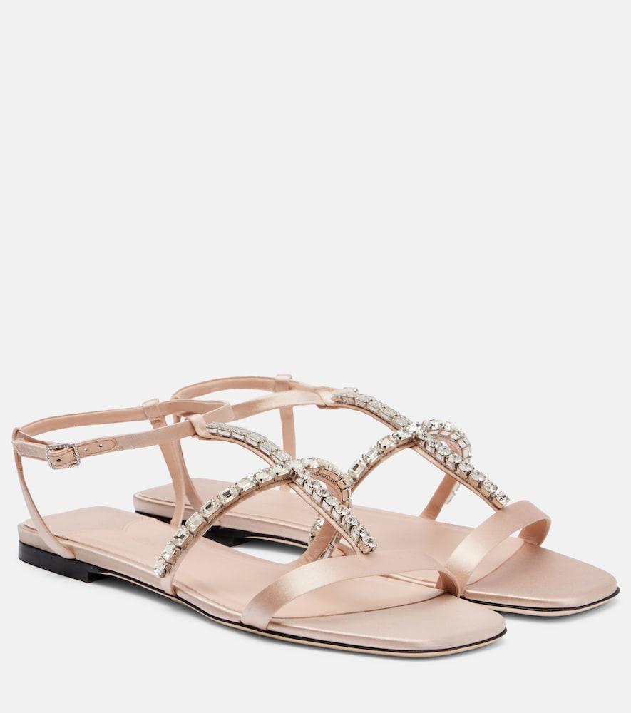 jimmy choo gwyn embellished satin and leather sandals