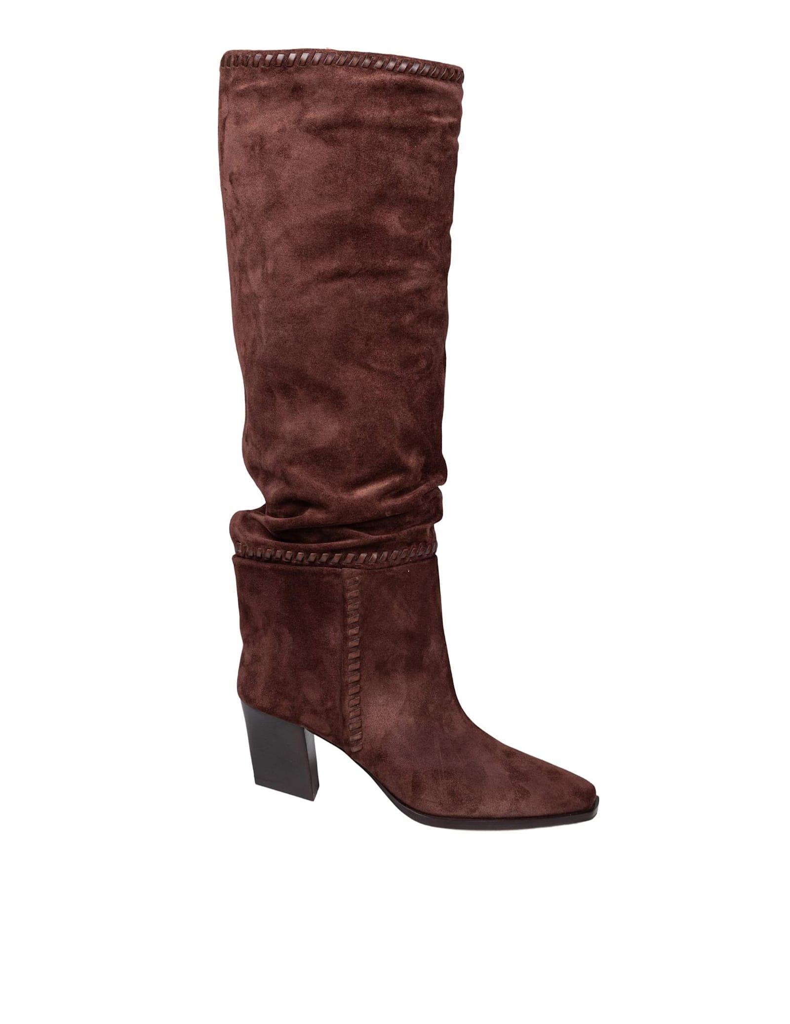 jimmy choo hart stitch knee boot 60 in chocolate suede
